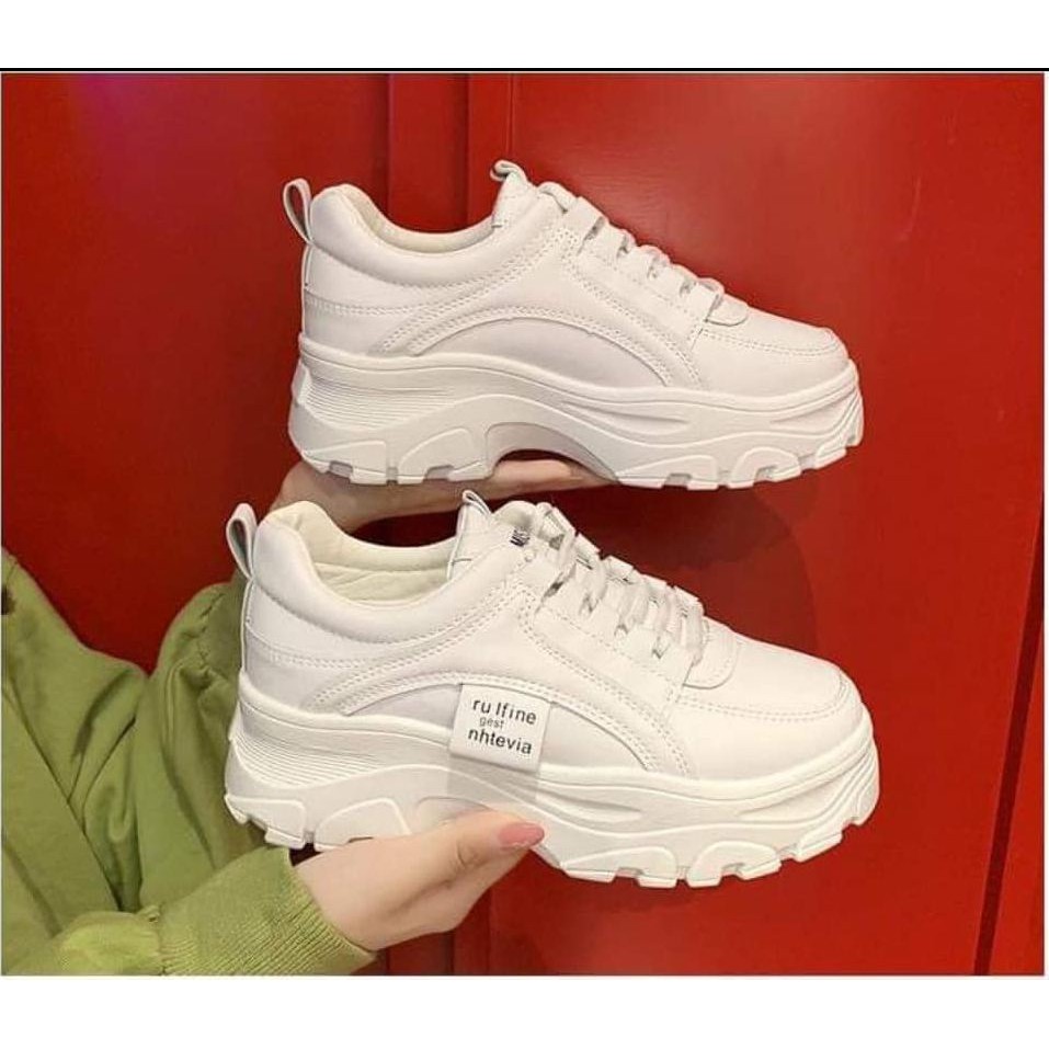 Giày Thể Thao Nữ, Sneaker Nữ  Độn Đế 5Cm, Da Mềm Dáng Ulzzang Hàn Quốc
