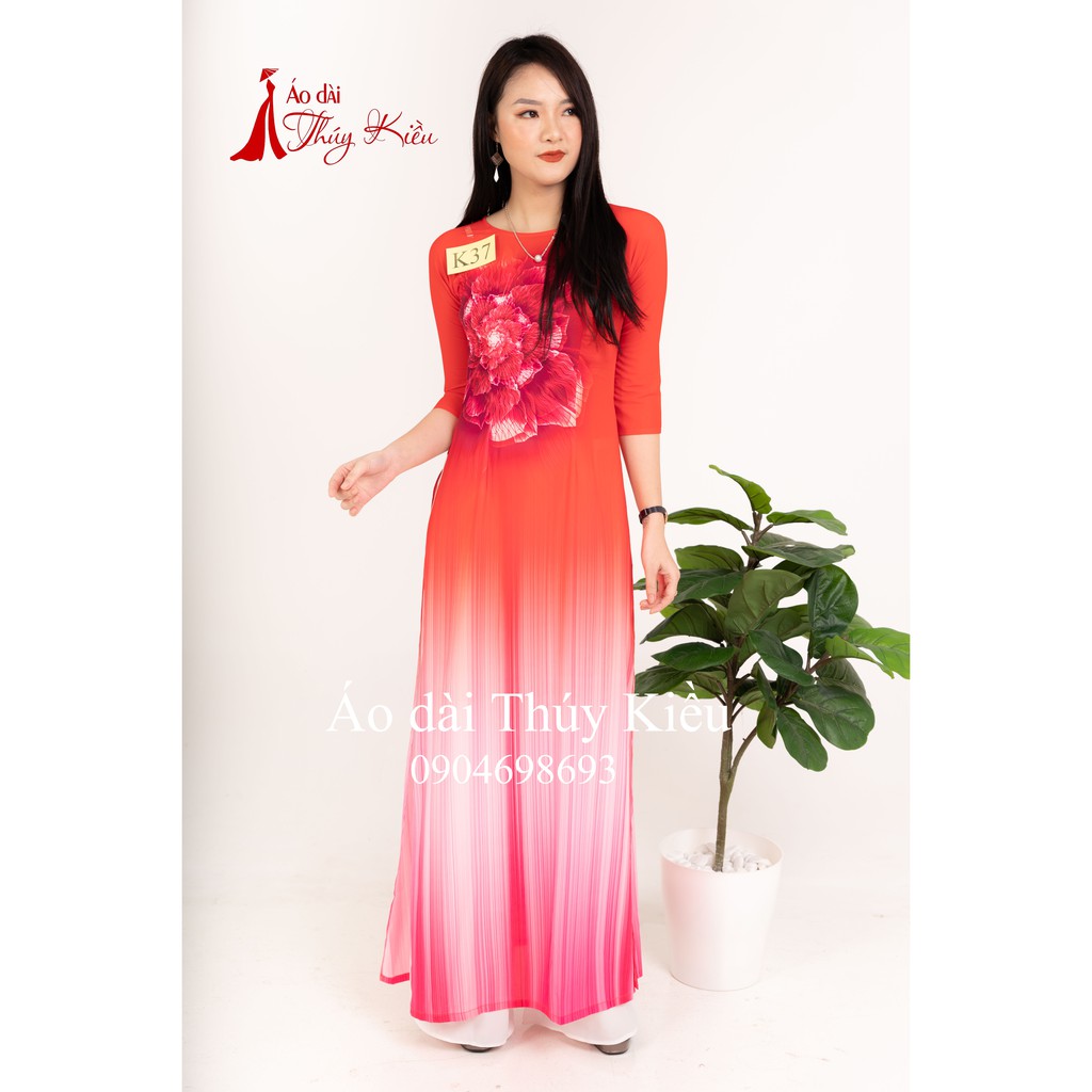 Áo dài nữ truyền thống thiết kế may sẵn tết cách tân nữ nền đỏ cam K37 Thúy Kiều mềm mại co giãn áo dài giá rẻ