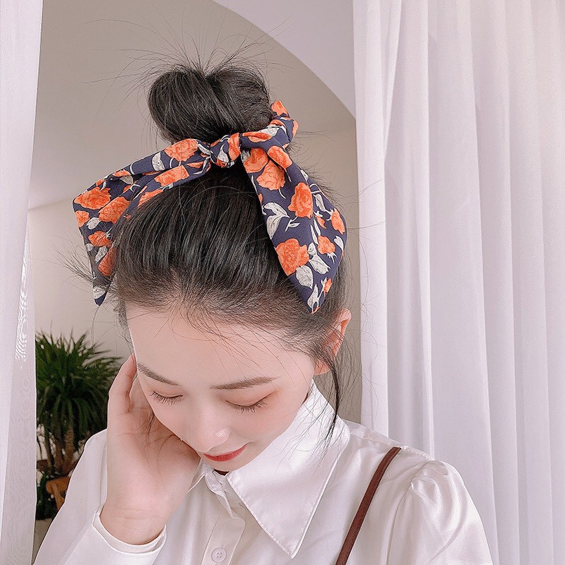 [Mã 88FASHIONSALE1 giảm 10K đơn 50K] Cột tóc nơ dài họa tiết sang trọng phong cách retro Hàn Quốc Tatitava