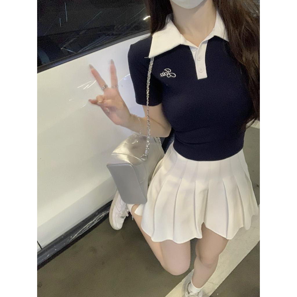 Áo Thun polo Cotton Dáng Ôm Ngắn Tay Màu Sắc Tương Phản Thời Trang Xuân Hè Phong Cách Hàn Quốc 63406