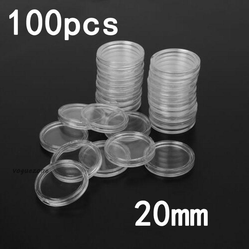 #VOGUEZ#100PCS 20mm Transparent Coin Capsule Container Box Storage Boxes Protective Holders