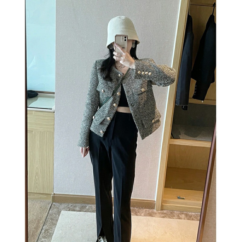 Áo khoác dạ nữ TWEED cổ tròn thiết kế 2 lớp dài tay thanh lịch trẻ trung, Áo khoác mùa đông nữ Hàn Quốc rẻ đẹp | BigBuy360 - bigbuy360.vn