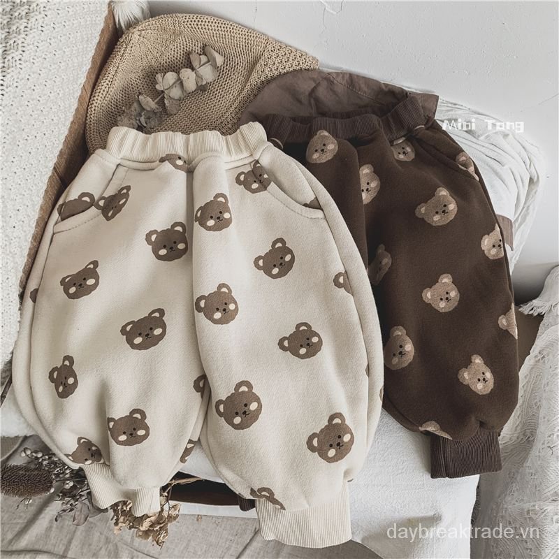 Quần dài ống rộng chất liệu cotton thiết kế dễ thương cho bé gái