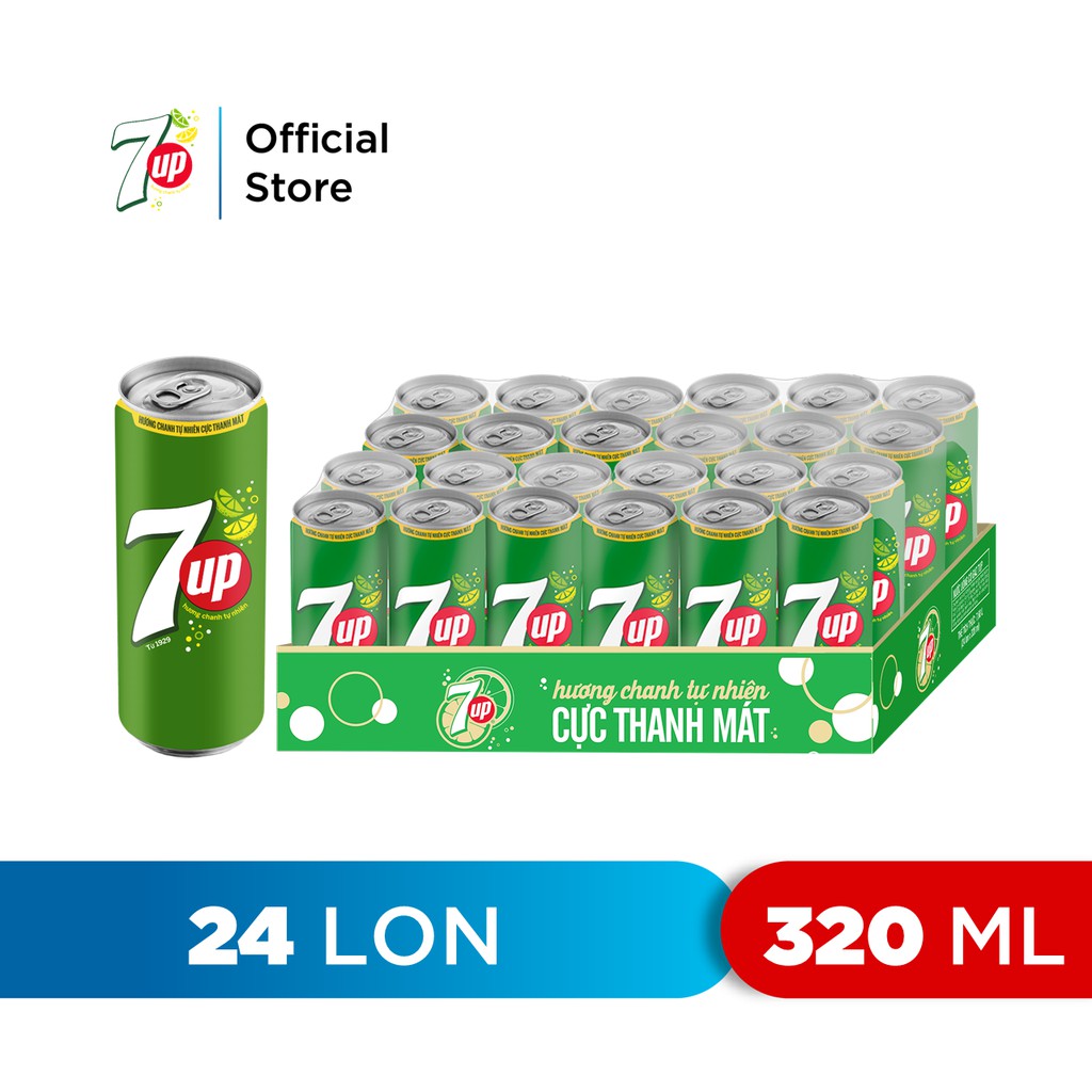 Thùng 24 Lon Nước Ngọt Có Gaz 7Up (320ml/lon)