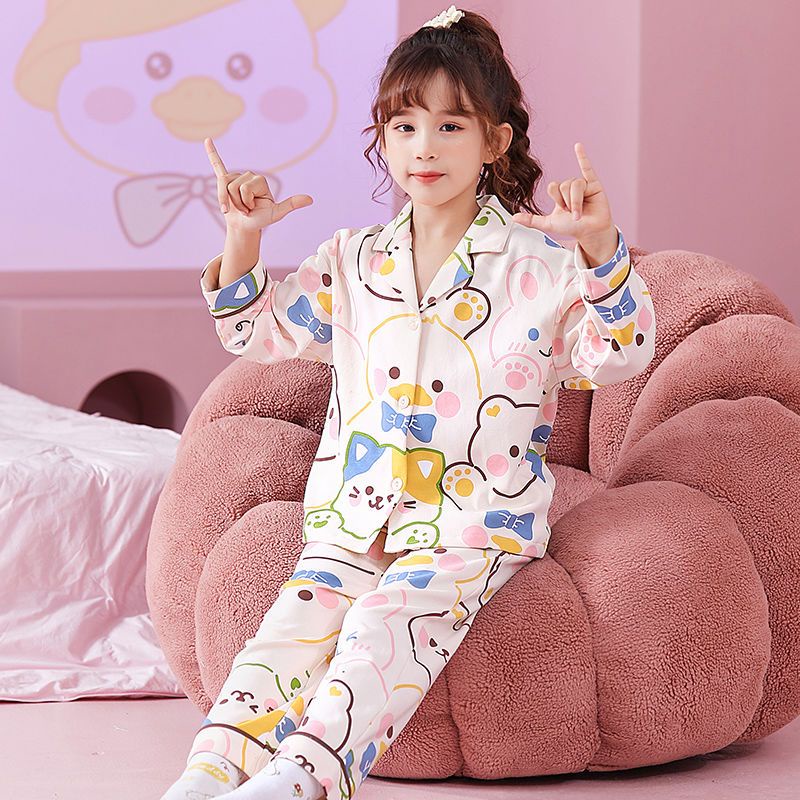 Bộ Đồ Ngủ Cotton Tay Dài Phong Cách Công Chúa Dễ Thương Cho Bé Gái