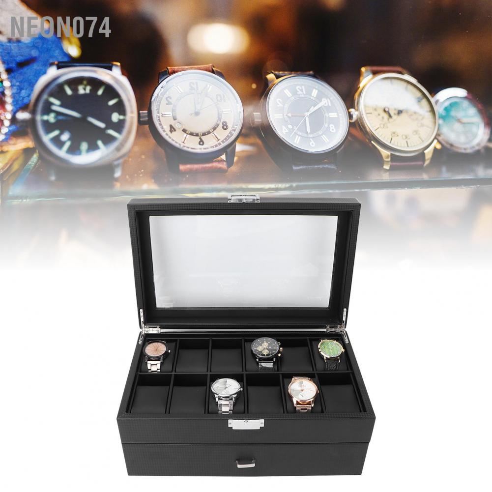 Hộp Trưng Bày Đồng Hồ 2 Tầng 24 Ngăn Có Nắp Trong Suốt Cho Nam Và Nữ