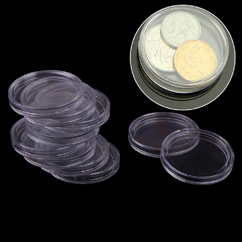 Bộ 10 Hộp Nhựa Tròn 32mm Dùng Đựng Tiền Xu Giá Đỡ