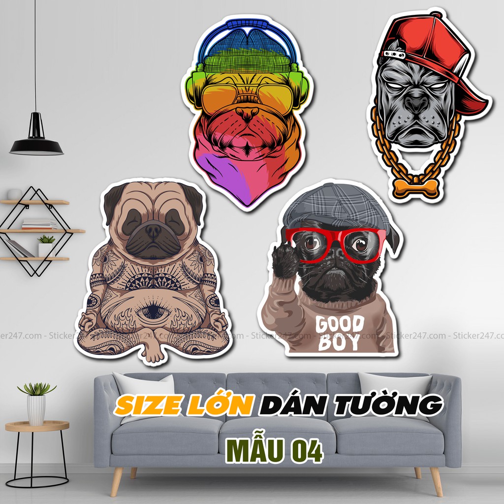 Sticker Cool Dog khổ lớn 🌈𝑭𝒓𝒆𝒆𝒔𝒉𝒊𝒑 hình dán Size lớn trang trí quán cà phê, trà sữa, quán ăn, nhà ở, dán tường