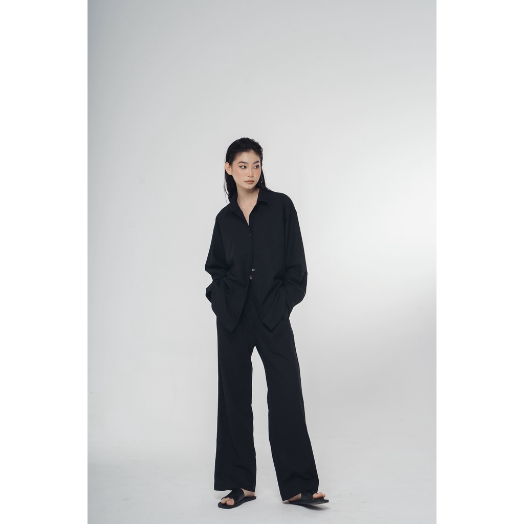 AMEGON Quần suông lưng cao xếp 2 ly linen 00S TROUSERS