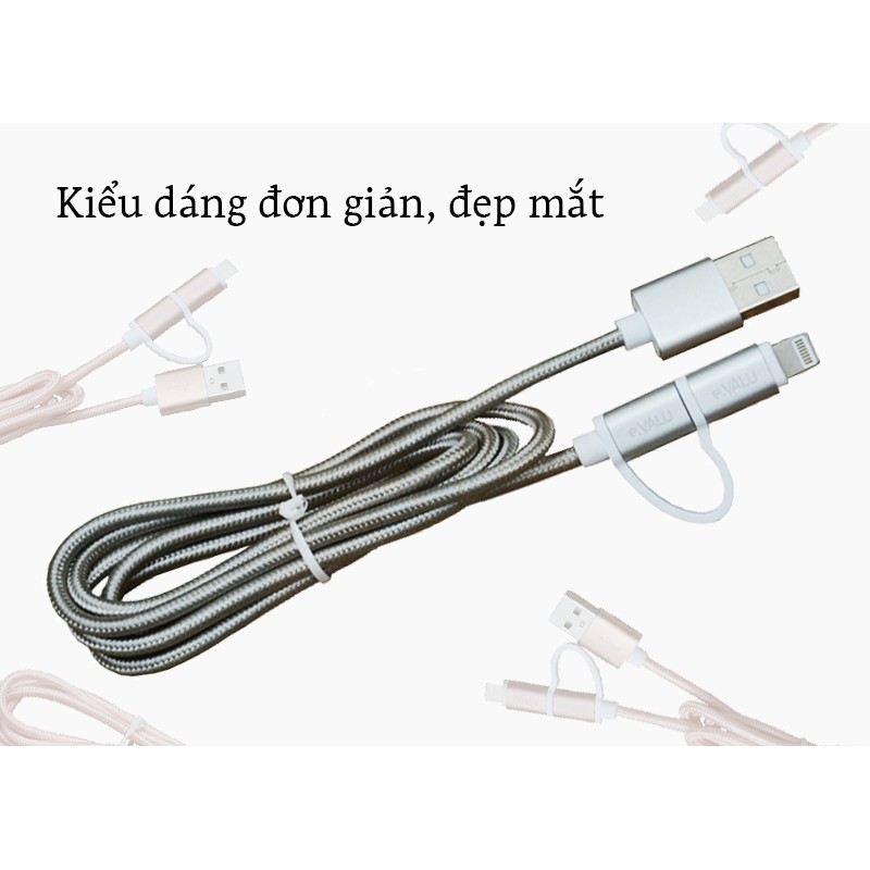 Dây cáp 2 in 1 Lightning và Micro USB 1 m eValu LTD-01