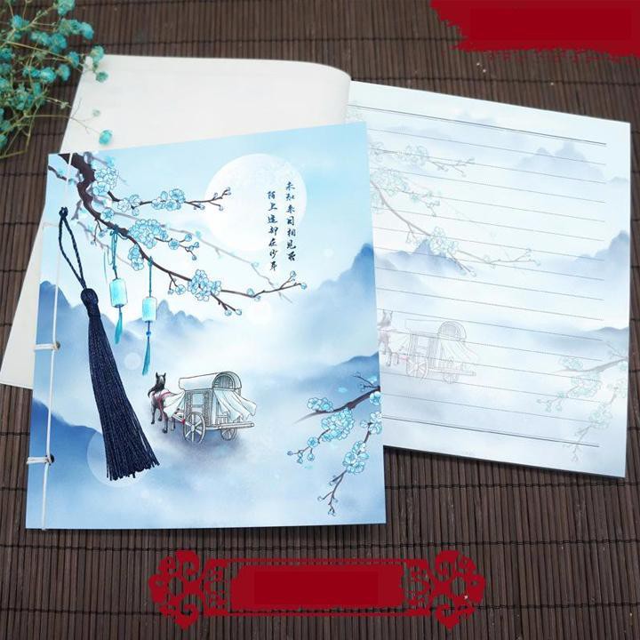 ( 9 Mẫu vuông ) Sổ tay cổ phong dây tuyến sổ cổ trang cosplay Trung Quốc in hình đẹp