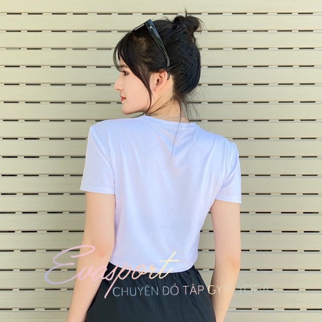 Áo Croptop Tập Gym Yoga Aerobic Chạy Bộ, Thể Thao Nữ NAQIYAYABEI, Áo Thun Tay Đùi Nữ Co Giãn Tốt, Ôm Dáng Fit Body
