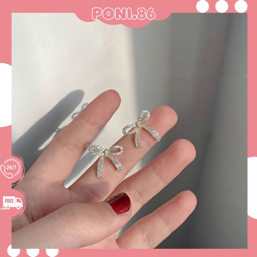 Bông Tai Mạ Bạc 925 đính đá xinh xắn phong cách Hàn Quốc