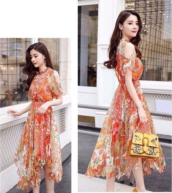 Đầm xoè chiffon cổ sơ mi size m l xl