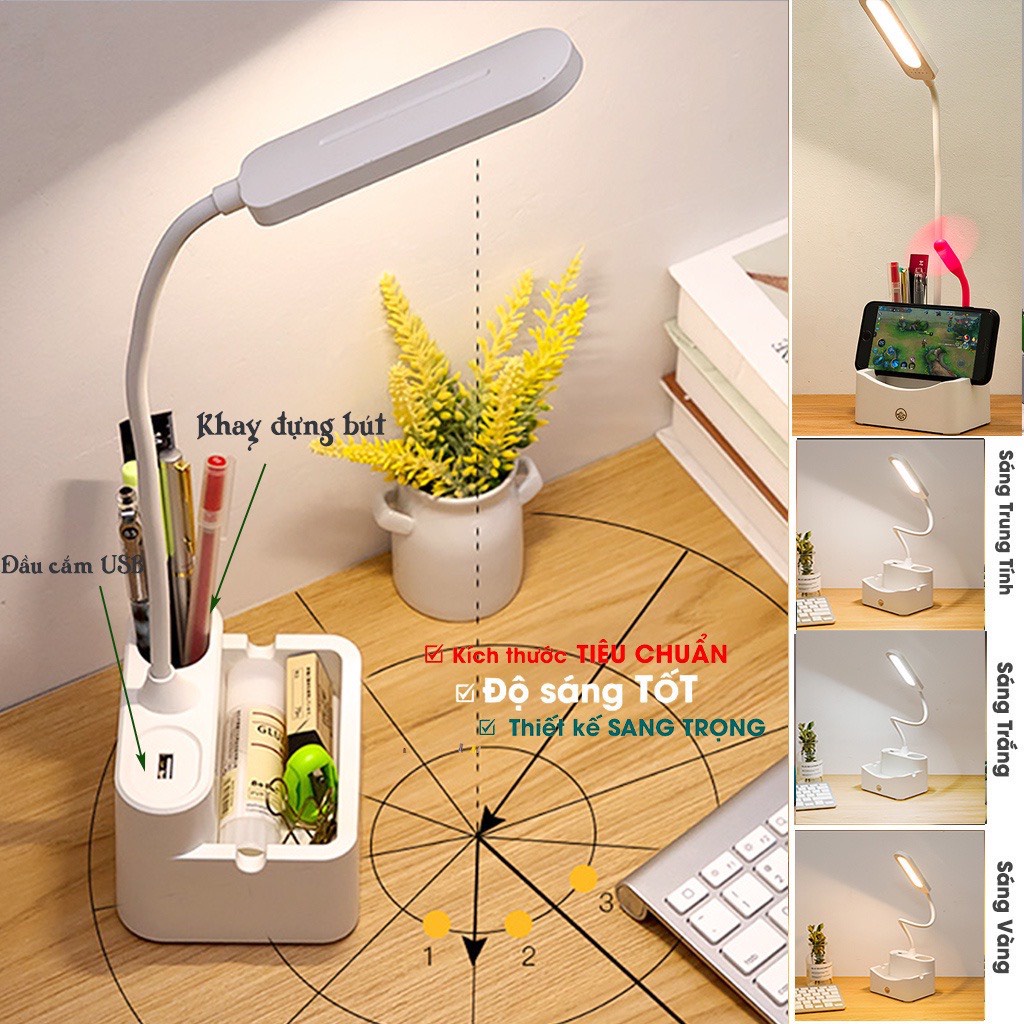 Đèn học để bàn chống cận sạc pin Q8-Q9-900lux với 3 chế độ ánh sáng trắng, vàng và trắng ấm điều chỉnh được độ sáng