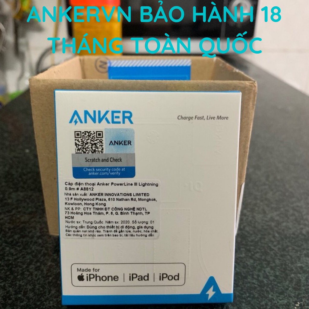 DÂY CÁP SẠC IPHONE IPAD ANKER A8812 A8813 PowerLine III Usb A to Lightning sạc nhanh ip 8 plus x xs 11 12 pro max