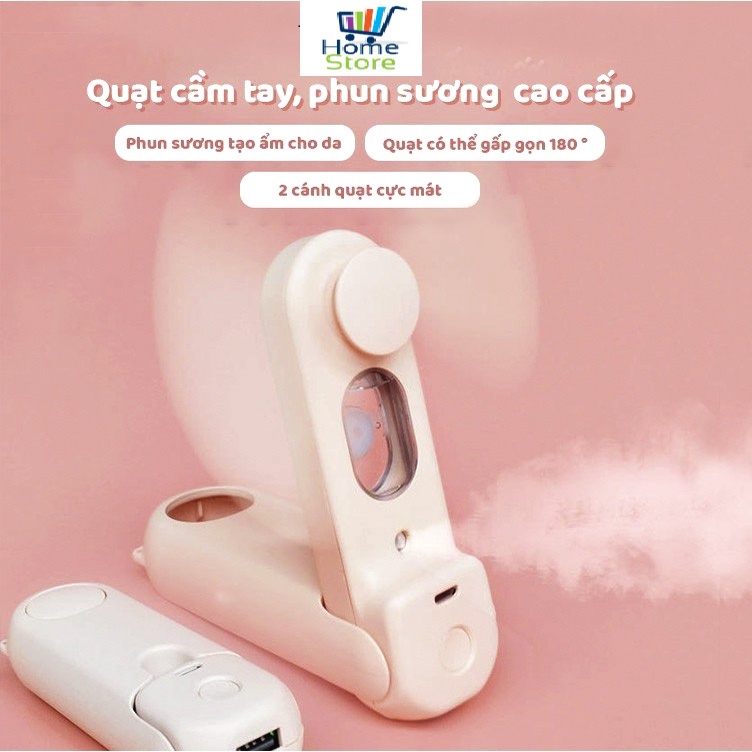 Quạt Cầm Tay Tích Hợp Phun Sương,Kiêm Sạc dự phòng - Gấp gọn mini