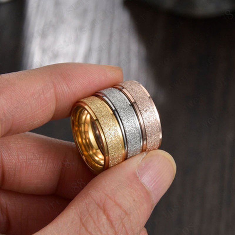 Nhẫn đeo ngón tay thép titan không gỉ mạ nhám nhiều màu sắc tùy chọn phong cách Âu Mỹ cổ điển thời trang