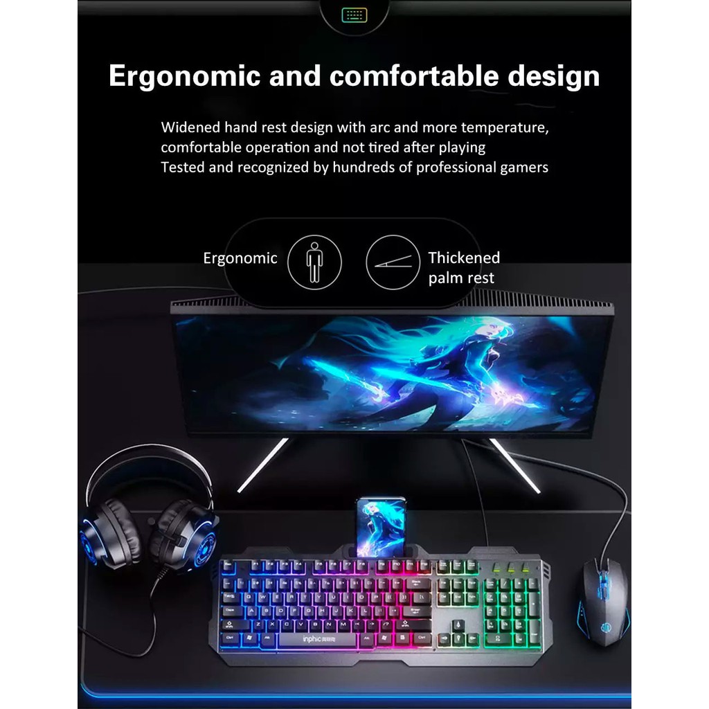 Bộ Combo Bàn Phím và Chuột Chơi Game INPHIC V680 Phím Có Đèn Nền Siêu Đẹp RGB Hỗ Trợ 4000DPI - Chính Hãng