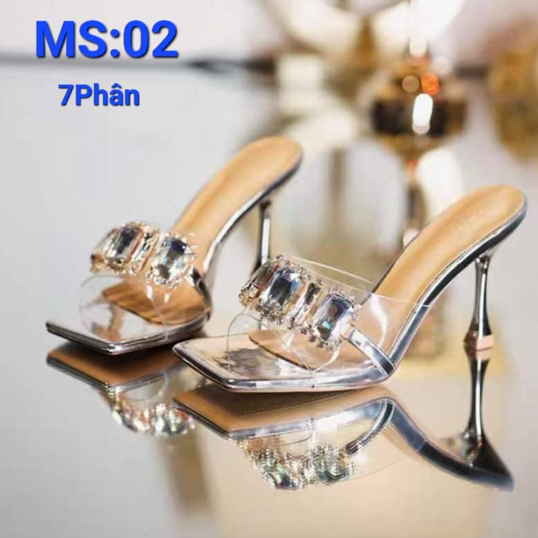 Giày Sandal Cao Gót Nữ 7 Phân Gót Nhọn Quai Đính Đá Mẫu Mới - MS 02