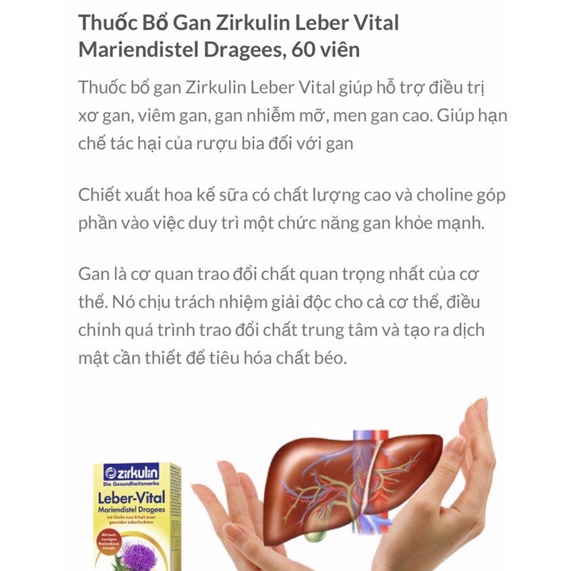 Viên uống Bổ Gan Zirkulin Leber Vital Mariendistel Dragees, 60 viên ĐỨC | BigBuy360 - bigbuy360.vn