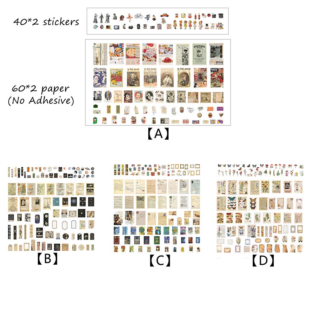 Set 200 Miếng Dán Trang Trí Sổ Tay Phong Cách Retro Diy