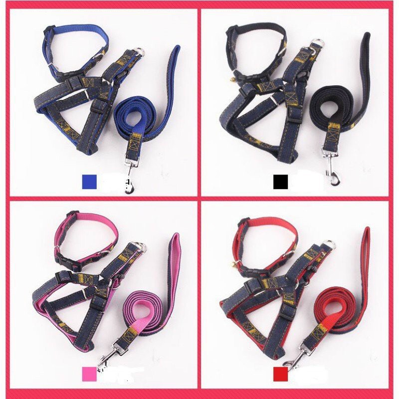 Combo Dây Dắt và Vòng Cổ Jean Chất Dù Chắc Chắn Cho Chó Mèo Xudapet  - DDY00002