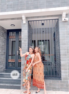 Bán sỉ váy maxi thổ cẩm cổ yếm