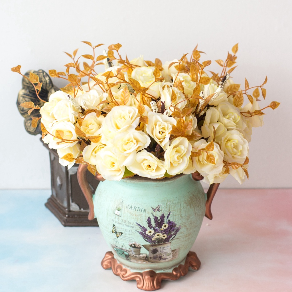 1 bó hoa gồm 14 bông Cung điện châu âu hoa hồng giả hoa giả décor trang trí nhà để bàn chụp ảnh trang trí phòng