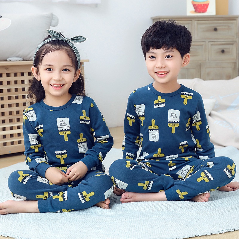 Bộ Đồ Ngủ Pijama Tay Dài Chất Cotton Thời Trang Xuân Thu Cho Bé 100-160cm