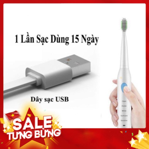 [FREE SHIP] BÀN CHẢI ĐÁNH RĂNG ĐIỆN dùng pin sạc SÓNG ÂM 5 CẤP ĐỘ thông minh cao cấp