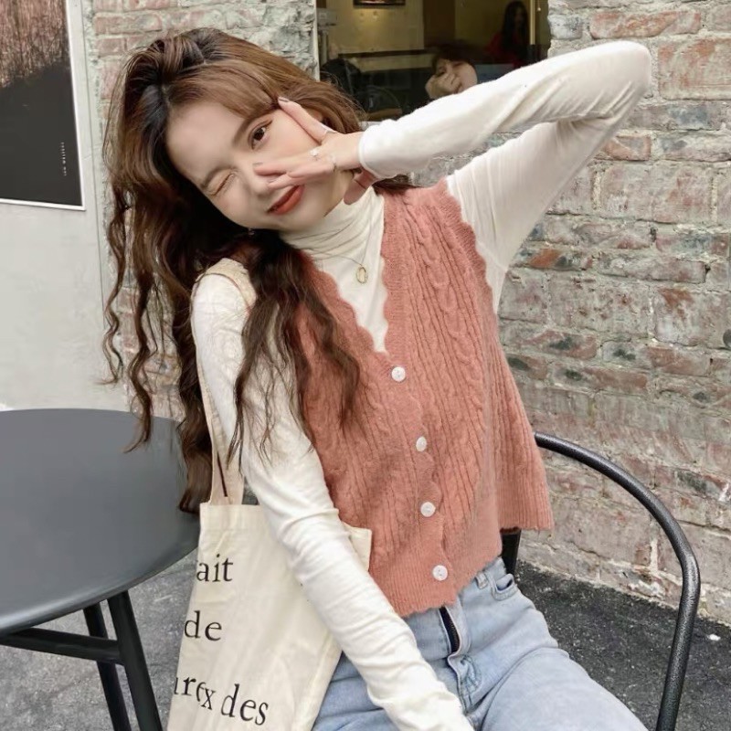 Áo gile len lượn sóng vặn thừng Ulzzang style 🌸 Hàng Quảng Châu