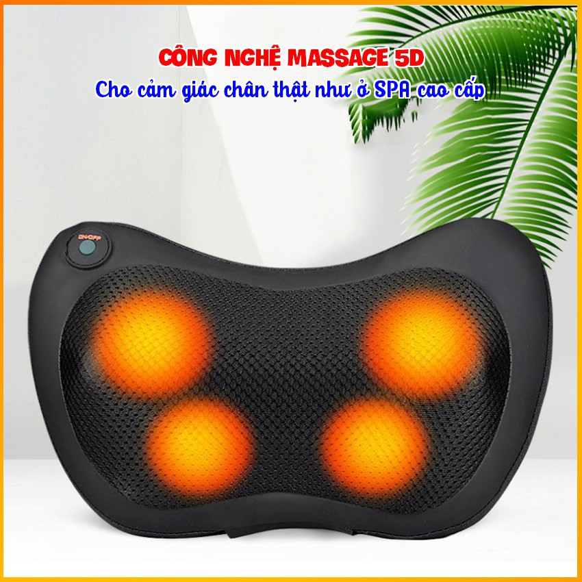 Gối massage hồng ngoại 8 bi công nghệ 5D – Mát xa cổ vai gáy - BH 3 tháng - Mian Mart