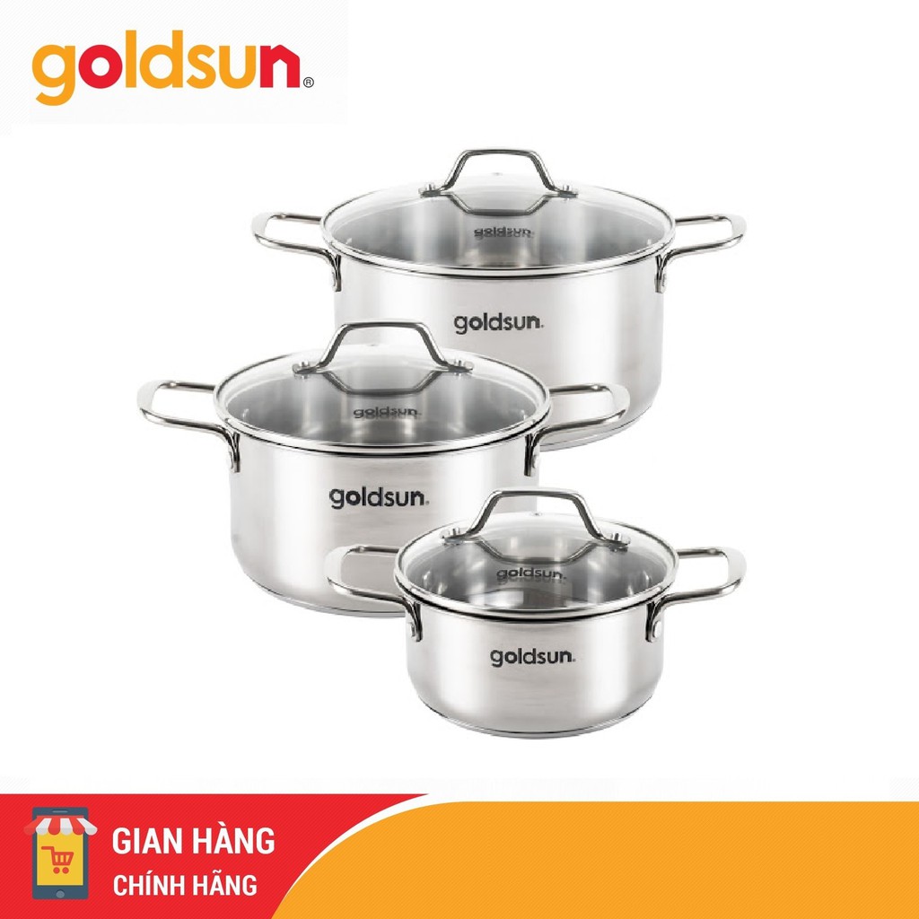 Bộ 3 nồi inox vung kính 3 đáy Goldsun GD18-3306SG