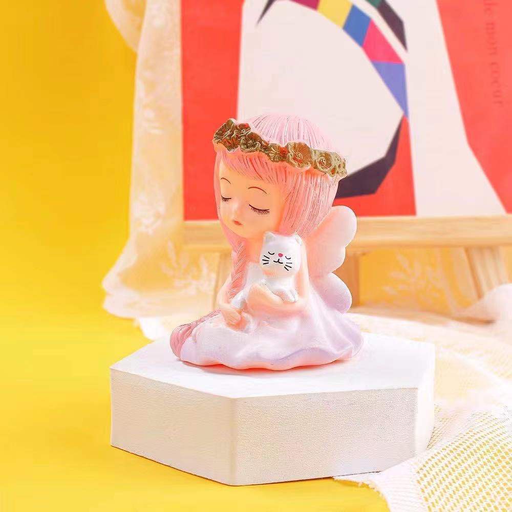 tượng em bé trang trí bánh [FREESHIP❤️] bé gái nguyệt quế ngồi ôm thỏ