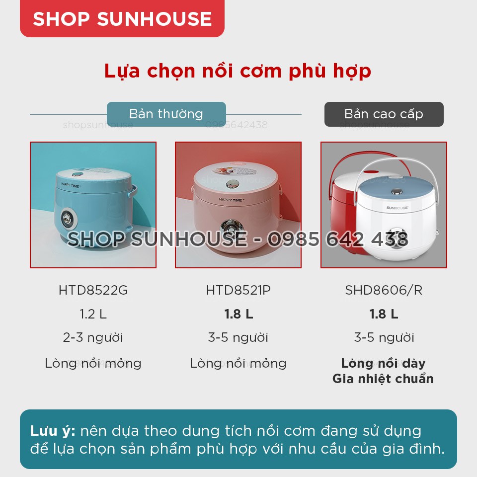 Nồi cơm điện 1.8L SUNHOUSE SHD8606R bản cao cấp của HTD8522G bảo hành 12 tháng | BigBuy360 - bigbuy360.vn