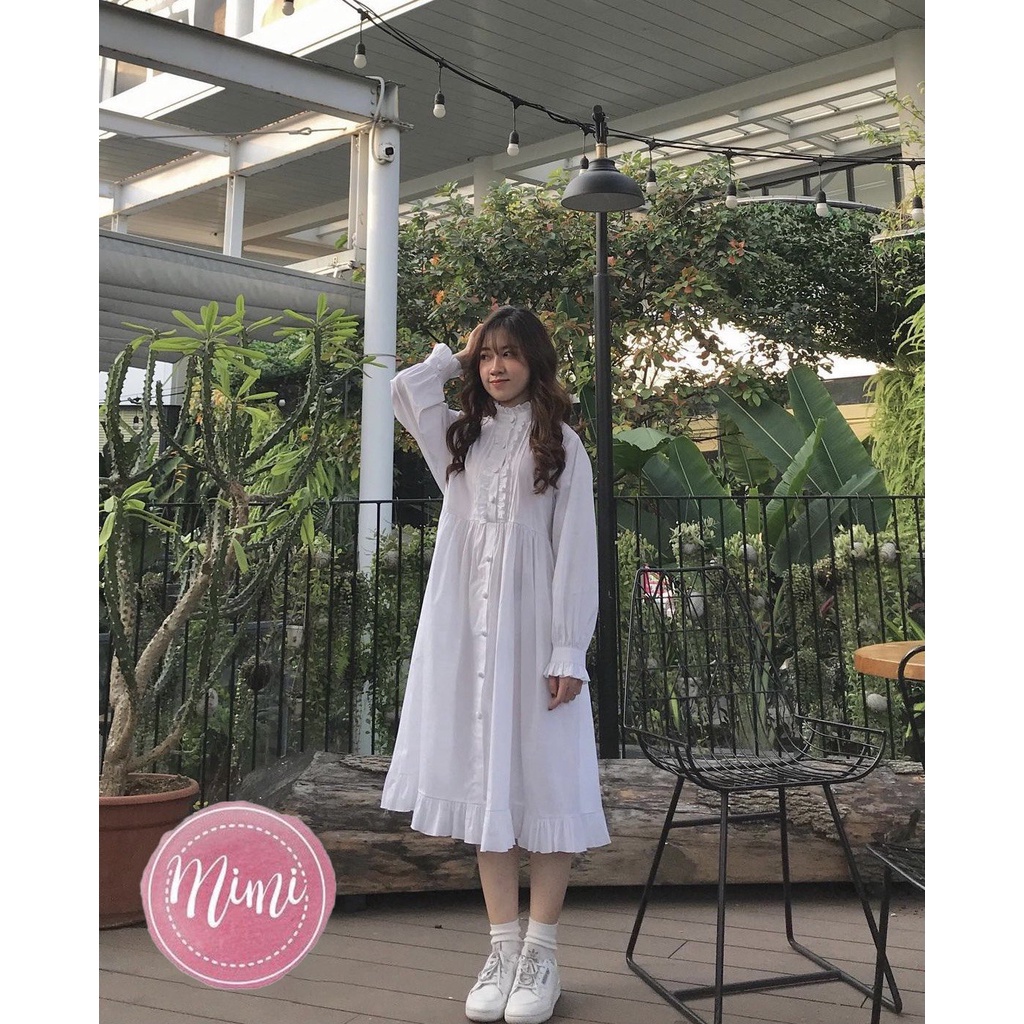 [ Quà tặng là chun buộc tóc ]  Váy babydoll dáng dài màu trắng tay dài - Hàng chất lượng cao | BigBuy360 - bigbuy360.vn