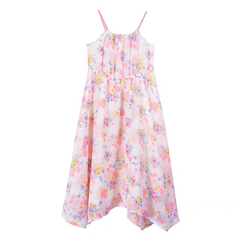 Đầm voan maxi hoa hồng nhí HM bé gái xuất xịn