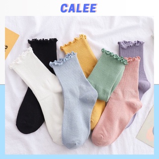 Vớ, tất chân cao cổ nữ bèo nhún, thấm hút mồ hôi phong cách hàn quốc