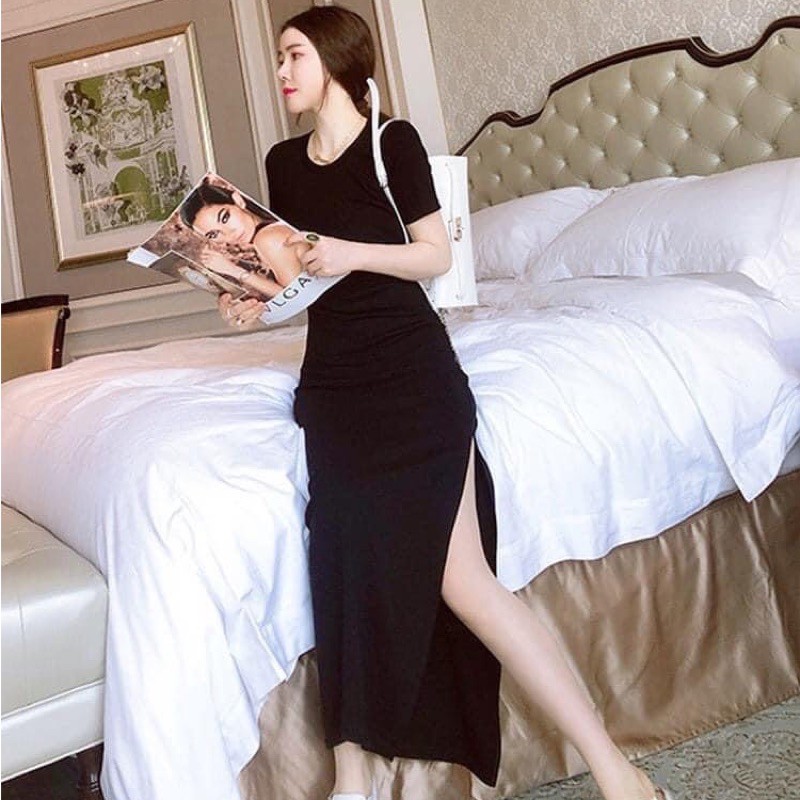 Đầm body tay ngắn / váy dáng dài xẻ quyến rũ [Ảnh thật kèm video] | BigBuy360 - bigbuy360.vn