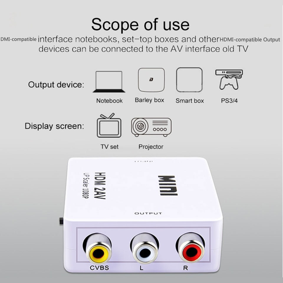 Bộ chuyển đổi mini HDMI sang AV/ RCA AV/ CVSB L/ R 1080P hỗ trợ NTSC PAL