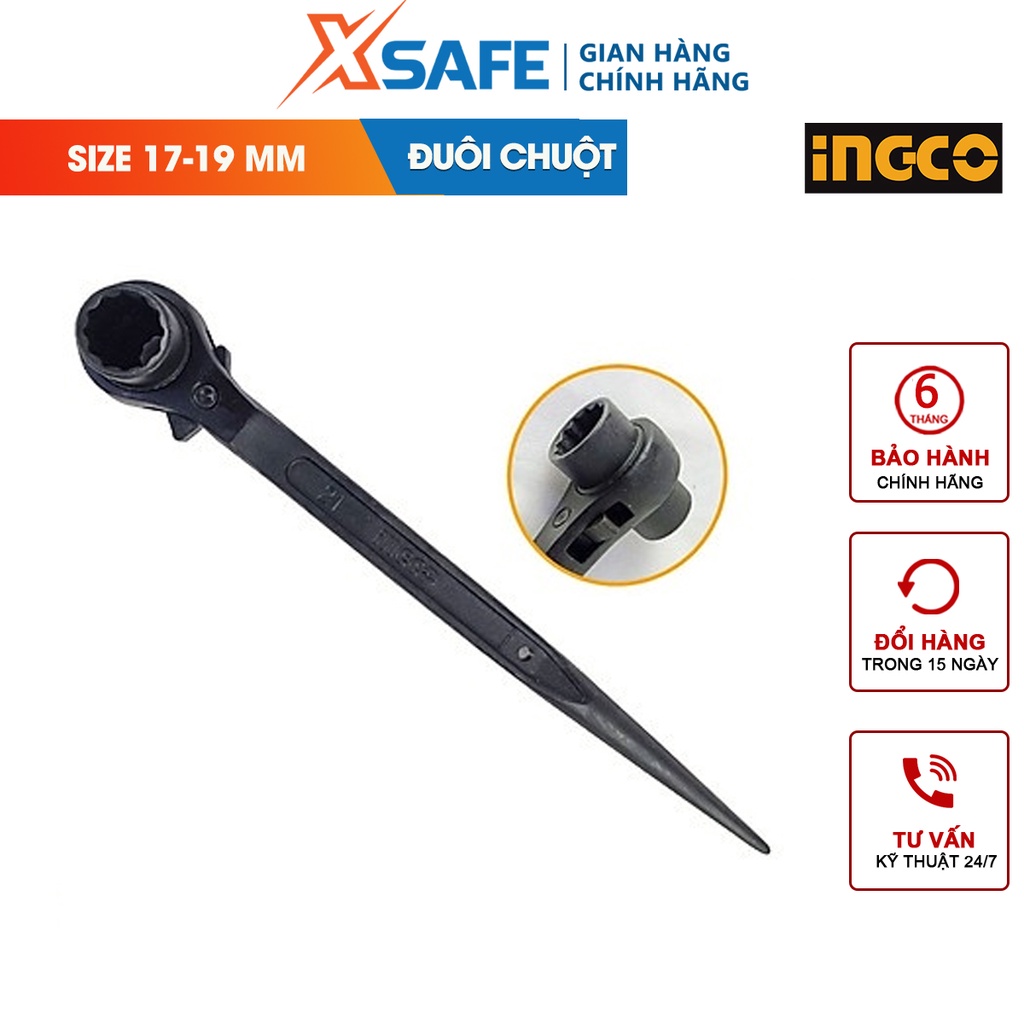 Cờ lê đầu tuýp đuôi chuột INGCO size 19-24mm tay vặn mở ốc thép cr-v cứng cáp không gỉ [CHÍNH HÃNG][XSAFE]