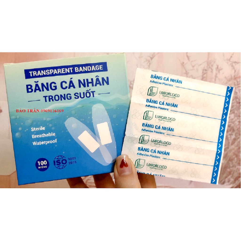 Băng cá nhân Trong Suốt chăm sóc vết thương hộp 100 cái - Băng cá nhân màu trong suốt Hộp 100 miếng