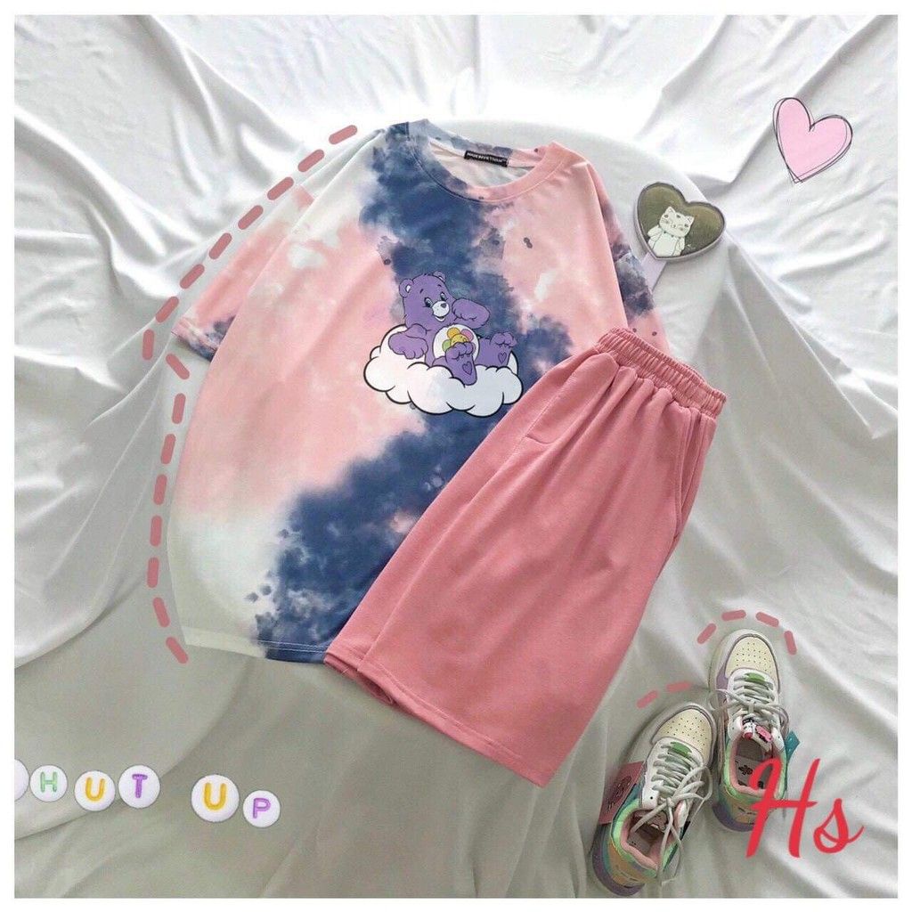 💃 Set Bộ Quần Áo Loang Cộc Tay Unisex Mặc Nhà Đồ Ngủ Đi Chơi Ngắn Nhiều Hình Nhiều Màu Hồng Xanh Vàng Tím