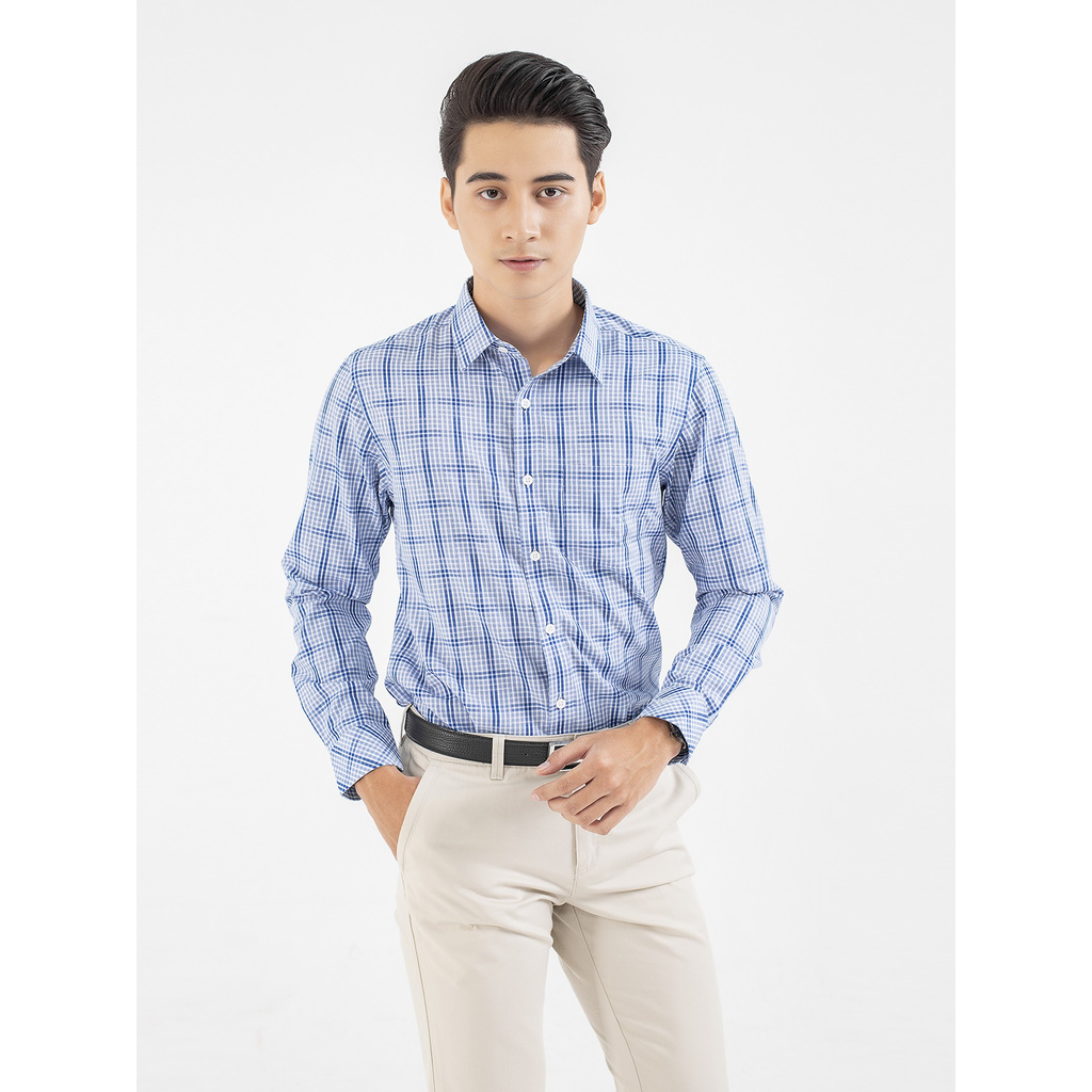 Áo Sơ Mi Nam Dài Tay ARISTINO ALS19409 Somi Công Sở Cao Cấp Màu Trắng Caro Xanh Jacquard Chất Liệu Sợi Sồi Dáng Suông