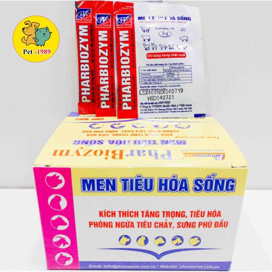 Hộp Men tiêu hóa sống cho chó mèo Pharbiozym gia súc gia cầm ( hộp 25 gói )