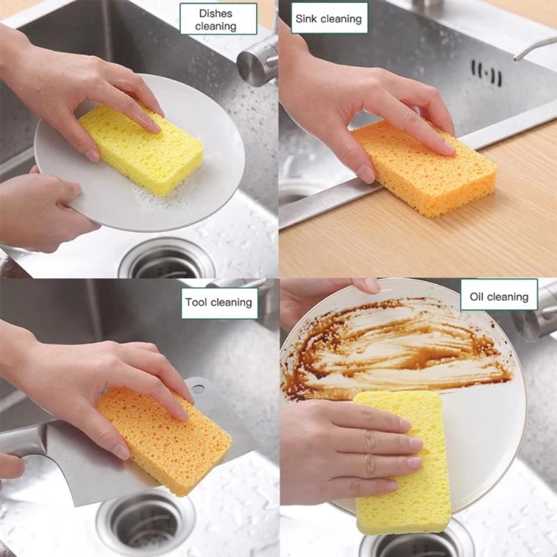 Miếng mút rửa chén dĩa bột gỗ cotton khử trùng dành cho nhà bếp phòng tắm