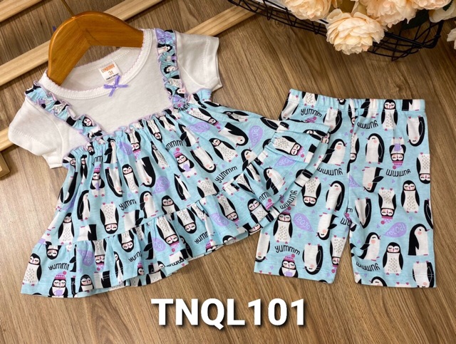 Bộ babydoll tay ngắn quần lửng thun borip cho bé gái từ 10 đến 22kg