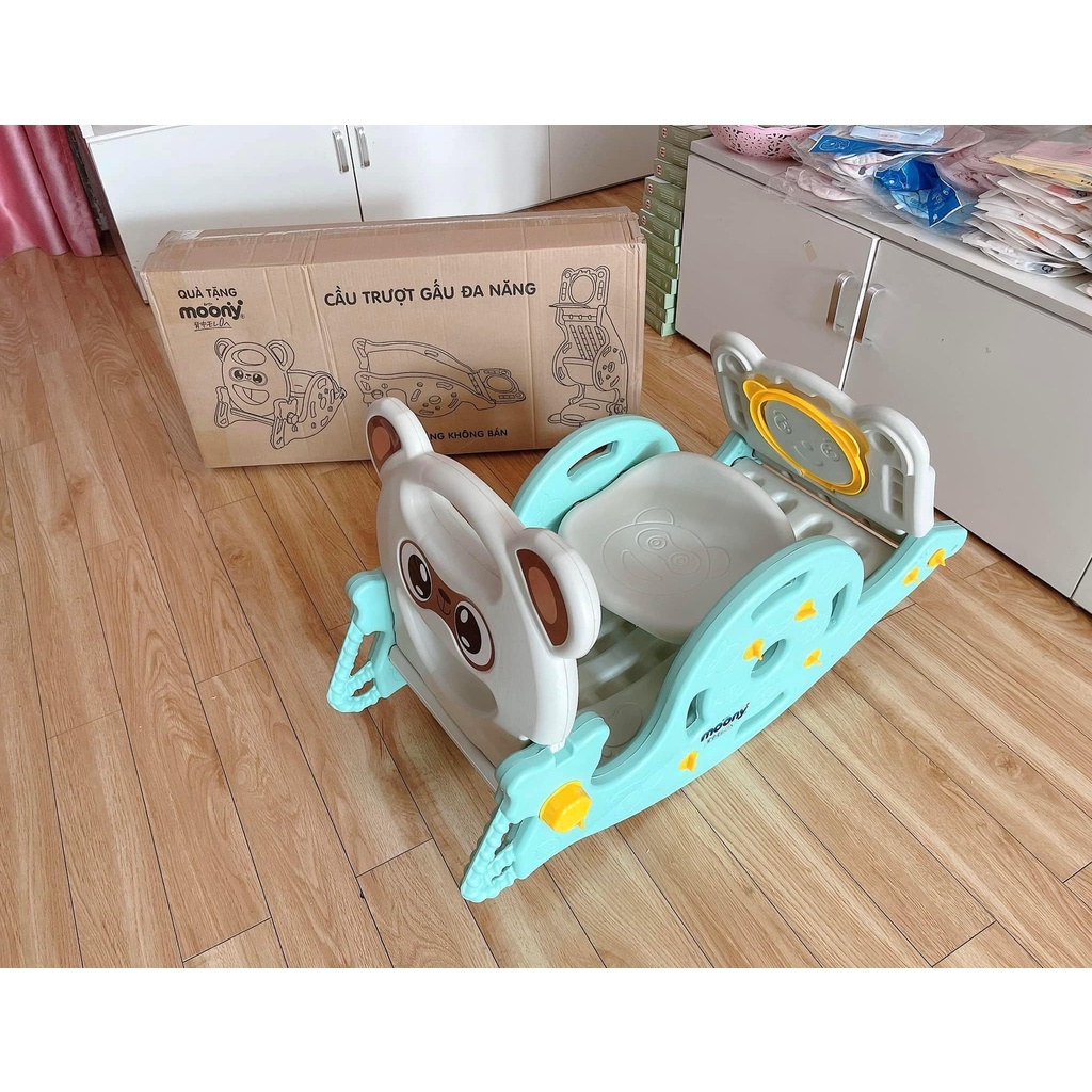Đồ Chơi Bập Bênh Cầu Trượt và Bóng Rổ Hình Gấu 3 trong 1