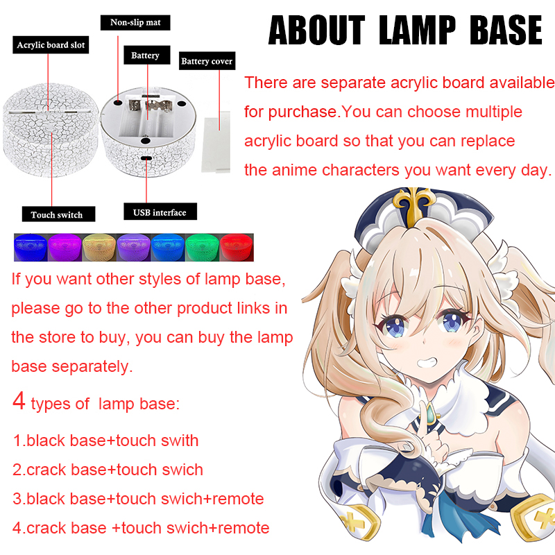 Đèn ngủ hình nhân vật Genshin Impact 3D bằng acrylic cổng USB phù hợp làm quà tặng sinh nhật đẹp mắt